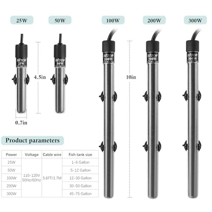 Compact Submersible Aquarium Heater -25W Digital Heater for Fish Tank Turtle Tank, for Saltwater and Fresh Water with Temperature Controller