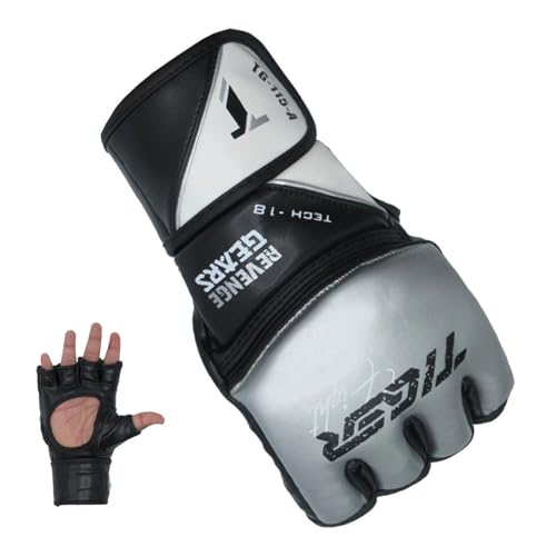 TMA MMA Gloves, Grappling Muay Thai Punching Training Martial Arts Sparring, Fighting Gloves, Kickboxing Gloves, MMA Training - color: Black/Silver, size: Small-Medium