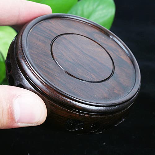 GOLDY&WENDY Oriental Home Decoration Chicken Wing Wood Display Stand Pedestal Round Wooden Hollow Carved Base (2.2'') - size: 2.2x2.2x1.0 in