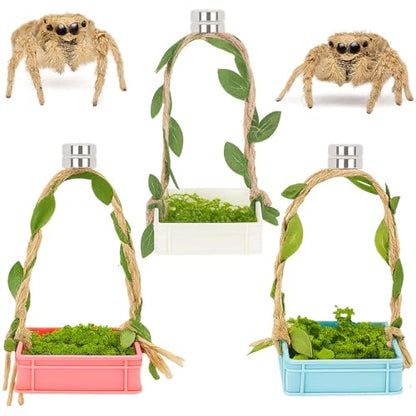 Jumping Spider Enclosure Accessories Jumping Spider Hammock 3 Pcs Set with Artificial Moss and Hemp Rope Accents Habitat Decoration Habitat Decoration Set Climbing Toy for Small Pet