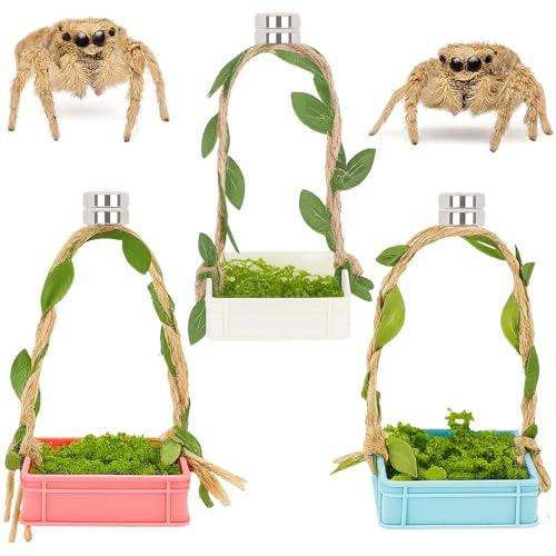 Jumping Spider Enclosure Accessories Jumping Spider Hammock 3 Pcs Set with Artificial Moss and Hemp Rope Accents Habitat Decoration Habitat Decoration Set Climbing Toy for Small Pet