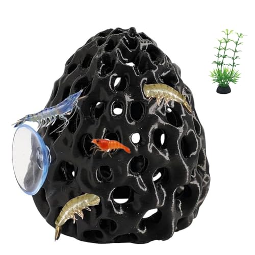 Betta Fish Hide Cave with Suction Cup, Shrimp Dome Hiding Shelter, Aquatic Shrimp Habitat & Hiding House, for Fish and Shrimp Resting and Hiding, Aquarium Decoration Accessories (Black)
