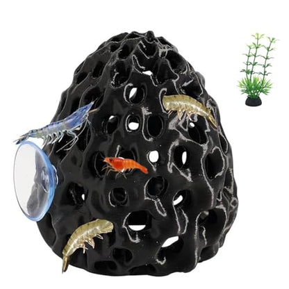 Betta Fish Hide Cave with Suction Cup, Shrimp Dome Hiding Shelter, Aquatic Shrimp Habitat & Hiding House, for Fish and Shrimp Resting and Hiding, Aquarium Decoration Accessories (Black)