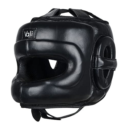 Vali Lancer Leather Face Saver Headgear for Training - color: Black, size: Small-Medium