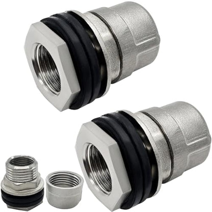 Beduan Stainless Garden Hose Bulkhead Fitting, 3/4" GHT Male to 1/2" Female Bulkhead Water Tank Connector Thru-bulk Fitting for Rain Barrels, Aquariums, Sinks, Irrigation with Caps(Pack of 2)