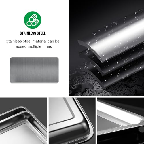 RooTrimmer 5 Pack Large Stainless Steel Seedling Trays, Heavy Duty Metal Water Catch Trays for Nursery Pots-Transplant, Seed Germination & Propagation Flats (17.5 inch×13.56 inch, 1.18" Height) - size: Large-5P