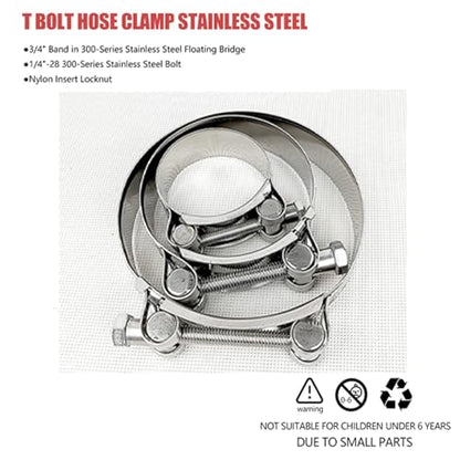 BOTTEN 4 Pack 1.5" T-Bolt Hose Clamp, Clamp Range 44-50mm for 1.5" Hose ID, hose clamps Stainless Steel, heavy duty,radiator hose clamps