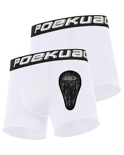 Youth Boys Baseball Cup Underwear Kids Football Compression Shorts with Soft Protective Athletic Cup Boxer Brief - color: White+white, size: X-Small