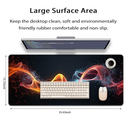 35.4 x 15.7 in, XXL Large Mouse Pad for Desk, Extended Keyboard Mouse Mat for Computer Office, Big Mouse pad with Stitched Edges, Gaming Pc-Abstract Lines on a Black - color: Abstract Lines on a Black