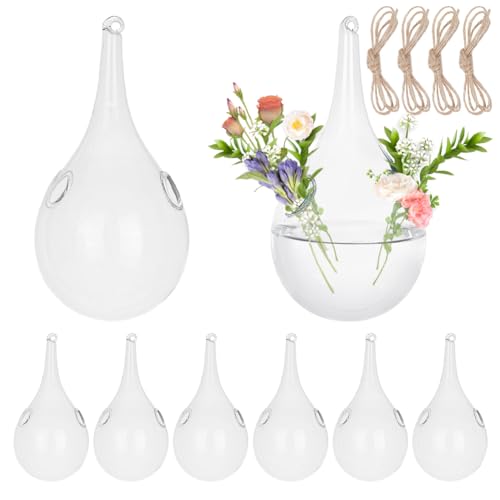 8pcs Glass Hanging Planter Air Fern Holder Hanging Hydroponic Vases with Jute Rope Terrarium Plants Hanger Vase Succulent Planter Terrariums for Moss Air Plants Christmas Decor (Teardrop) - color: Teardrop