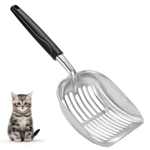 Cat Litter Scoop - Sturdy Mesh Scooper,Long Handle Cat Scooper,Aluminum Alloy Sifter Metal Scoop,Poop Sifting,Mesh shovel,Suitable for Cat Litter Box,Christmas GiftSuitable for Cat Litter Box - color: Black, size: XL-1