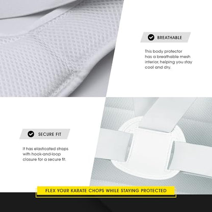 adidas WKF Approved Karate Chest Protector - White w/ Black Logo - size: Small