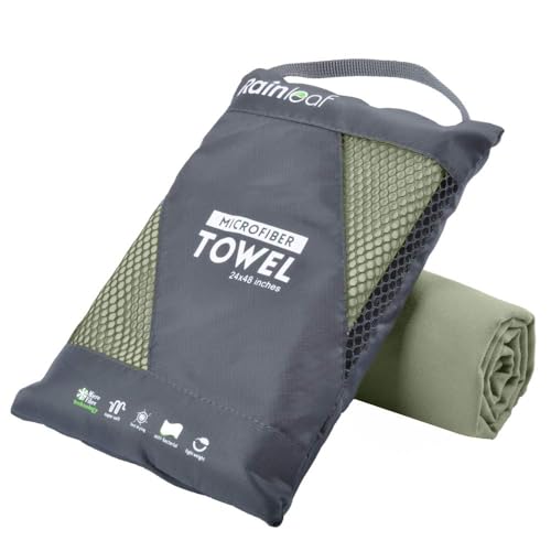 Rainleaf Microfiber Towel Quick Dry Camping & Travel & Gym Towel. Compact - color: Army Green, size: 24.00" x 12.00"