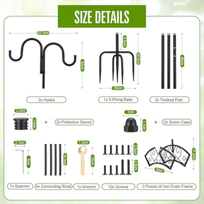 Garden Hose Holder, Upgraded Water Hose Holder, 2-in-1 Heavy Duty Hose Stand, 88Inch Freestanding Hose Hanger, Detachable Garden Hose Storage Rack with Adjustable Shepherds Hooks, Bird Feeder Pole