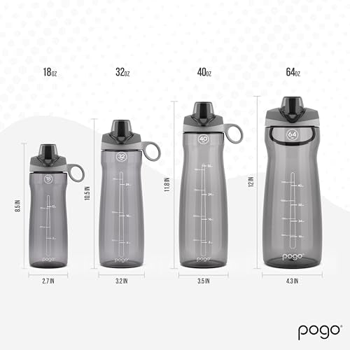 Pogo 64oz Plastic Water Bottle with Chug Lid and Carry Loop, Gray - color: Grey, size: 64 Ounces