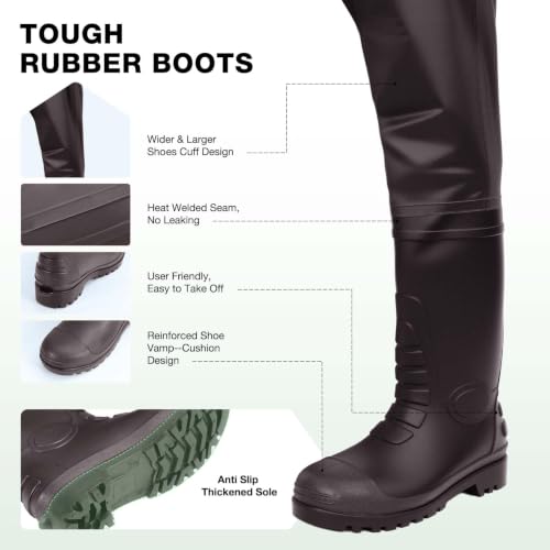 Lekesky Fly Fishing Chest Waders with Boots for Men Women, US Sizes 5–14,2-Ply Nylon/Pvc Waterproof Waders - color: Brown, size: M11