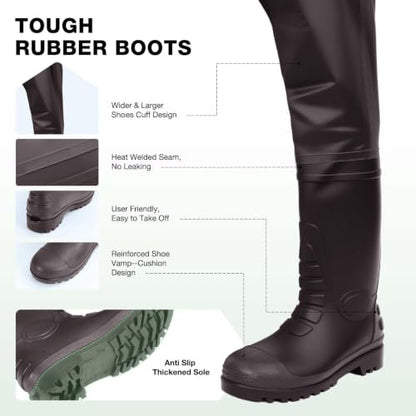 Lekesky Fly Fishing Chest Waders with Boots for Men Women, US Sizes 5–14,2-Ply Nylon/Pvc Waterproof Waders - color: Brown, size: M10