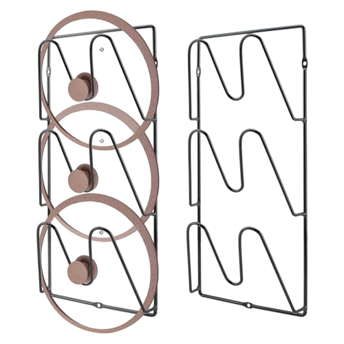 Pot Lid Organizer for Cabinet Door, 2 Pack 3-Tier Wall Mount Lid Holder Rack, Adhesive or Screw Install, Iron Storage for Lids Baking Sheets and Cutting Boards, 6.3 x 2.4 x 13.58 In, Black