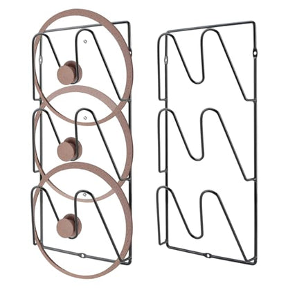 Pot Lid Organizer for Cabinet Door, 2 Pack 3-Tier Wall Mount Lid Holder Rack, Adhesive or Screw Install, Iron Storage for Lids Baking Sheets and Cutting Boards, 6.3 x 2.4 x 13.58 In, Black
