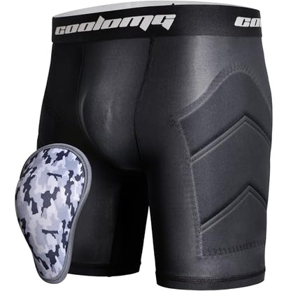COOLOMG Youth Boys Baseball Sliding Shorts with Cup Pocket - color: Black, size: X-Large