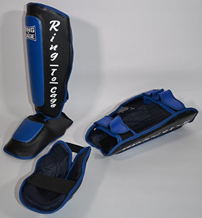 Deluxe Muay Thai Pro-Style Shin Instep for Muay Thai, MMA, Kickboxing, Stand up - color: Blue, size: Medium