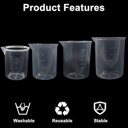 4 Pcs 50ml / 100ml /150ml /300ml Capacity Clear Measuring Cup, Transparent Lab Liquid Mixing Cups, Plastic Graduated Beakers for Kitchen Cooking Medicine Measure Tool - size: 50ml/1.7oz, 100ml/3.4oz, 150ml/5.1oz, 300ml/10.2oz, style: 4 Pcs