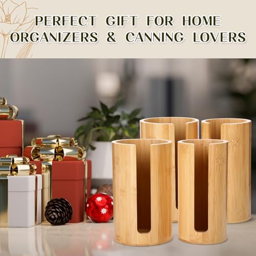 LemonRoad 4 Packs Mason Jar Lid Organizer Vertical Bamboo Storage Holder Fits Wide Mouth and Regular Mouth Mason Jar Accessories for Canning Lid Kitchen Rack Cabinet Organization (Single Sided Open) - style: Single Sided Open
