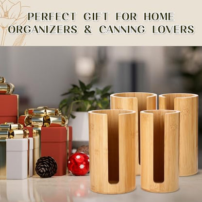 LemonRoad 4 Packs Mason Jar Lid Organizer Vertical Bamboo Storage Holder Fits Wide Mouth and Regular Mouth Mason Jar Accessories for Canning Lid Kitchen Rack Cabinet Organization (Single Sided Open) - style: Single Sided Open