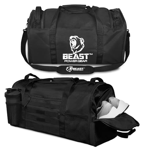 Gym Duffle Bag- Workout, Boxing, MMA, Sports Bag with Shoes Compartment and Adjustable Shoulder Strap for Men and Women (Black) - color: Black