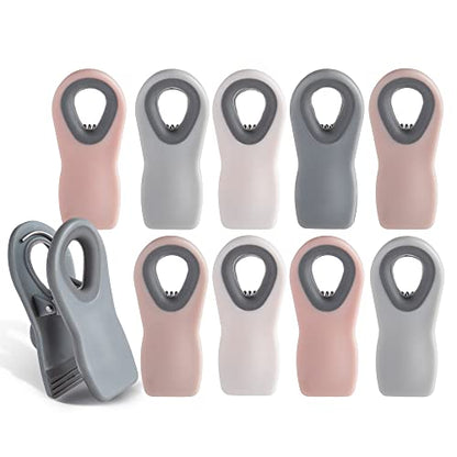 COOK WITH COLOR Bag Clips with Magnet- Food, Chip, Bag Clips for Food Storage with Airtight Seal Grip for Bread, Snack and Food Bags (Pink and Grey, Pack of 10)