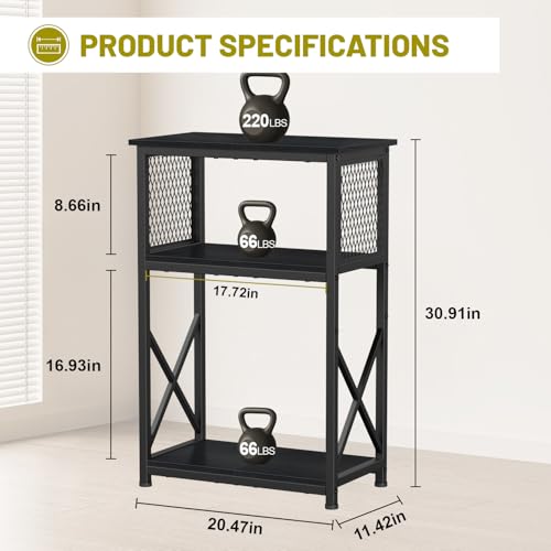 Snughome 10 Gallon Aquarium Stand with Storage, 3 Tier Heavy Metal Fish Tank Stand Shelf 20.47" x 11.42" x 30.91", Black - color: Black, size: 10 Gallon