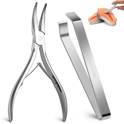 Fish Bone Plier/Tweezers - Fish Bone Remover Stainless Steel Deboning Tools for Food & Kitchen, Salmon, Trout, Non-Slip, 2 Pcs