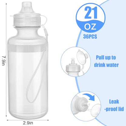 Zubebe 36 Pcs Sports Water Bottles Squeeze Bulk 21 oz | Reusable Plastic Water Bottles with Carry Strap, Back to School Supplies Summer Team Gifts for Students Travel Hiking Cycling - color: Clear White