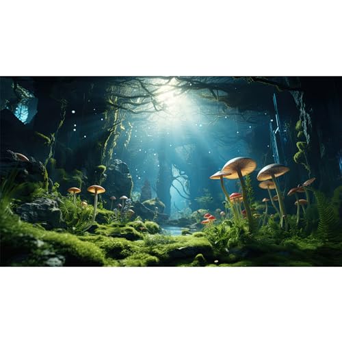 Forest Mushroom Aquarium Background Underwater Stream Fish Tank Background Tropical Jungle Style Mushrooms with Lush Moss Reptile Tank Backgrounds Rainforest Reptile Enclosure Backgrounds 24x16in - color: Moss Green, size: 24(W)x16(H)inches/ 60(W)*40cm(H)