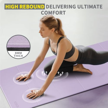 Foldable Yoga Mat Extra Large 74"×31.5" | Double-Sided Non-Slip,Extra Wide Foldable Design,8mm Extra Thick,Exercise Mat for Home, Studio and Travel Use - color: Light Purple+Black