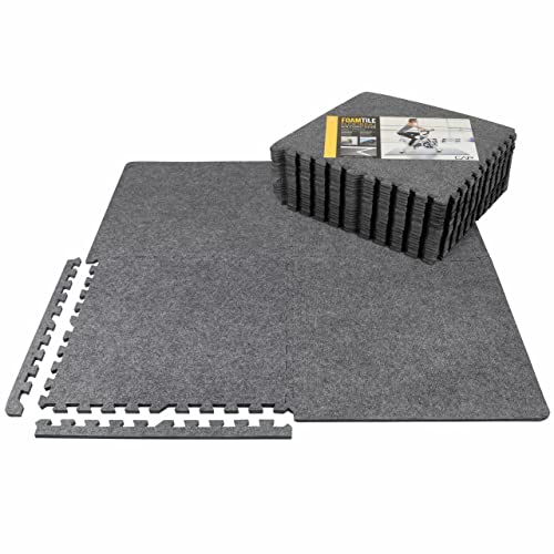 WF Athletic Supply Carpet Top EVA Foam Floor Tiles, Carpet Texture Surface Puzzle Interlocking Mats for Home Gym, Kids Room & Living Room; 24-inch x 24-inch x 12-mm per Tile