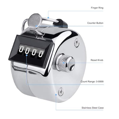 Metal Tally Counter Clicker Counter Handheld Pitch Counter, Manual Mechanical 4-Digit Number Click Counter, One Hand Counter Clicker Digital Counting for Coaching Knitting People Lap Fishing Golf&Row - color: 2PC