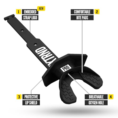 Nxtrnd Two Pro Football Mouth Guard, Permanent Strap, Fits Adult & Youth (Black) - color: Black Pro