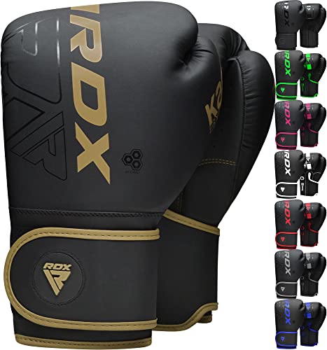 RDX Kids Boxing Gloves Sparring and Muay Thai Maya Hide Leather, Kara Patent Pending Junior Training Mitt for Kickboxing, Punching Bag, Focus Pads, MMA, Thai Pad, Double End Ball Punching Gloves - color: GOLDEN, size: 8OZ