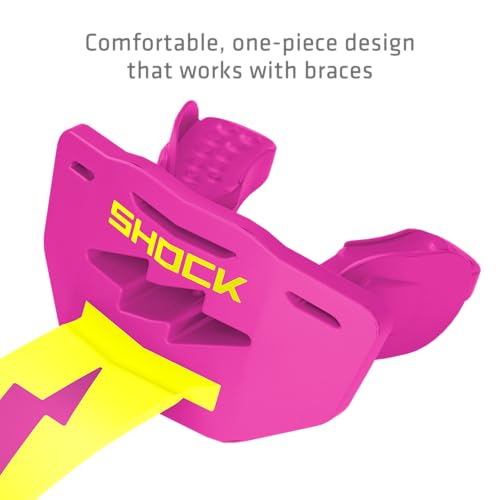 Shock Doctor Bolt Lipguard, Adult Mouth Guard Football with Strap. Mouthguard One Size Fits All - color: Shock Pink/Shock Yellow
