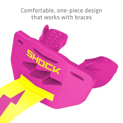 Shock Doctor Bolt Lipguard, Adult Mouth Guard Football with Strap. Mouthguard One Size Fits All - color: Shock Pink/Shock Yellow