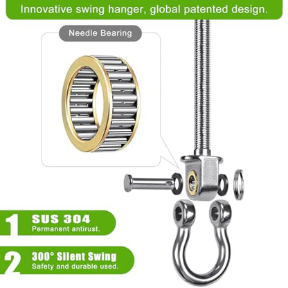 SELEWARE 4 Pcs Heavy Duty Bearing Swing Hangers Stainless Steel Swing Hooks | 7" x M2/5" Swing Bolt for Wood and Steel Beam, Swing Sets Hardware for Hammock, Yoga, Porch Swing, Heavy Bag, 1500LB Capacity - color: 4 Pack Bearing Hangers (7" X M2/5" Threade