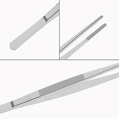 2 PCS 8 Inch Stainless Steel Tweezers, with Straight Round Blunt Serrated Tip, 0.07 Inch Thickness Stainless Steel, Multipurpose Daily Garden Home Lab Craft Repairing Tool