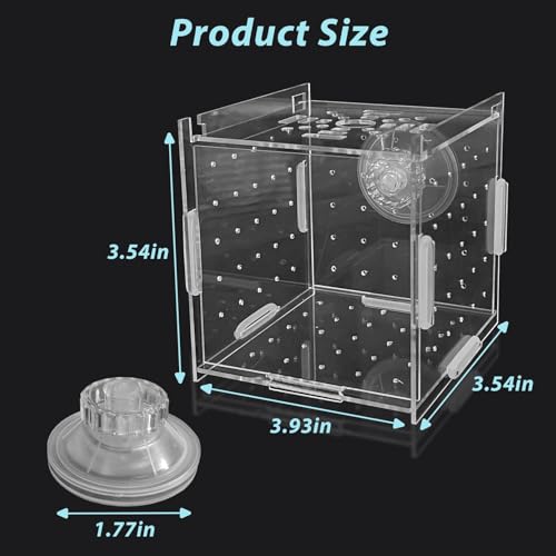 Acrylic Fish Breeding Box，Guppy breeding Box Acrylic Fish Isolation Box Aquarium Incubator with Suction Cups for Guppy Shrimp Small Baby Fishes（3.9 x 3.9 x 3.9 inches） - size: S(3.9 * 3.9 * 3.9in)