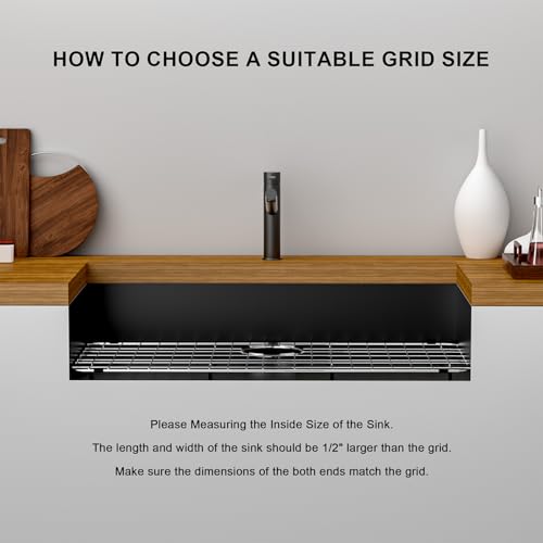 Stainless Steel Sink Grid and Protector for Bottom of Kitchen Sink, 28-3/8" x 14-3/16" with Drain Hole for Single Handmade Sink Bowl for Kitchen Sink Grate with Sink Hole Cover, One-Piece
