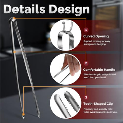 Precision Serrated Non-Slip Tips Cooking Tongs 2 Set (11.5" & 13.5"), 18/8 Stainless Steel Metal Tong, Light but Durable, Easily Control Kitchen Tweezer Tongs for Frying, Plating, BBQ