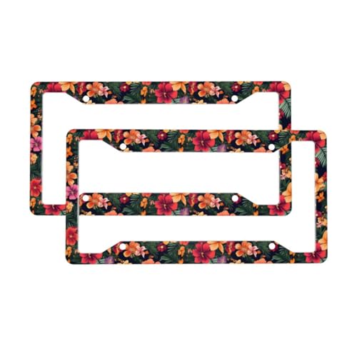 Tropical Floral License Plate Frame 2 Pack Accessories Cars Decor 12.3 X 6.3 Inches for Men Women - color: Tropical Floral