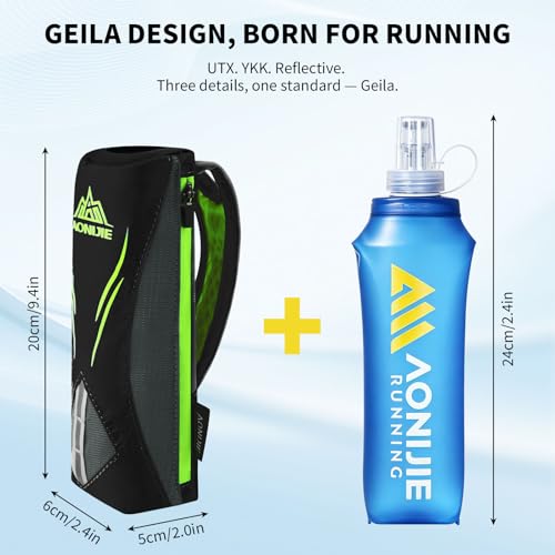Geila Handheld Water Bottle for Running, 17 oz Grip Handheld Bottle with Hand Strap Hydration Pack, Sport Soft Flask - color: Black+500ML Soft Flask