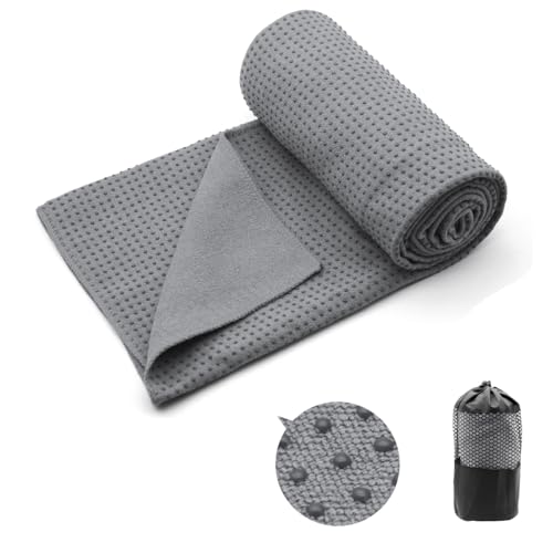 Eunzel Yoga Towel,Hot Yoga Mat Towel with Grip Dots Sweat Absorbent Non-Slip for Hot Yoga, Pilates and Workout 24" x72", Dark Gray - color: Dark Grey