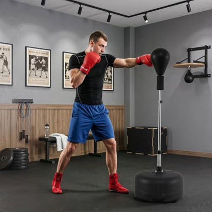 Goplus Punching Bag with Stand, 54.5"-62" Height Adjustable Speed Boxing Equipment with Gloves, Fillable Weighted Base, Fitness Reflex Bag for Teens Youth Adults Home Gym Workout MMA Training - color: Black